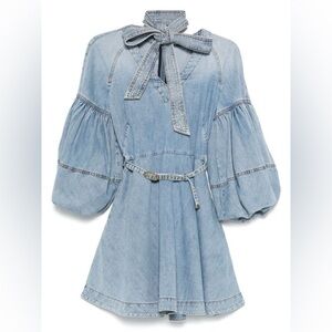 NWT Zimmermann Tie Neck Denim Dress Size US 8/ AU 2